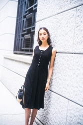 Ms. Arine is a very beautiful & elegant Japanese & Asian beauty fashion model, she is 173 cm, she is tall and slender, she is wearing a dark dress.