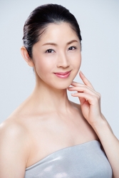 Ms. Keina Ashikubo is wearing a light blue dress, she is a Japanese & Asian mature beauty fashion model, her height is 170 cm, she is very slim and beautiful, elegant.
