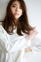 Ms. Fuyuka Shikadate is wearing a white long-sleeved blouse, her height is 171 cm and she is tall, she is a Japanese & Asian mature female fashion model.