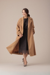 Ms. Namiri Ishiba wears a brown coat and a black dress, she is a Japanese & Asian beautiful and elegant mature female fashion model.