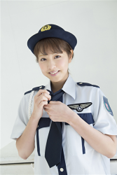 Japanese & Asian beautiful & cute gravure idol (bikini model, pin-up model), actress, TV personality wears a policewoman fashion, and her name is Ms. Arian Motomiya.