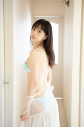 Ms. Asui Hananoi is wearing yellow-green underwear, she is standing in the room, she is a Japanese & Asian fashion model, bikini model (gravure idol, pin-up model, swimwear model), actress, and TV personality who is beautiful and slim, her figure is very charming.