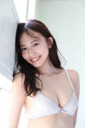 Ms. Neiro Shii is a beautiful and cute Japanese & Asian bikini model (gravure idol, swimsuit model, pin-up girl), TV personality, freelance announcer, she is wearing a white bikini and standing by the window.