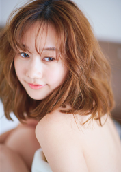 Ms. Syuuka Takatsu is a Japanese-Armenian mixed-race fashion beauty model (1/4 Armenian descent), she is a Japanese & Asian TV personality, fashion model, bikini model (gravure idol), she hides her nudity with a white bath towel, this is a short shot that emphasizes her face.