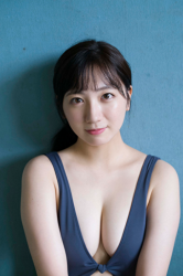 This is Ms. Kirara's ID photo, showing her beautiful breasts, she wears a blue dress and she used to be an idol singer, she is now a sweet and cute Japanese & Asian Actress, gravure idol.