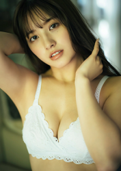 Ms. Nanane Oka is wearing a white bra, she is a beautiful and cute Japanese & Asian gravure idol (bikini model, swimsuit model, pin-up girl) and actress.