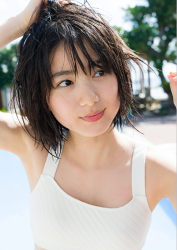 Ms. Natsuyo Ikekatsu is wearing a white bikini swimsuit, she is a Japanese & Asian beautiful and cute model & actress.