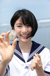 Ms. Natsuyo Ikekatsu is wearing a school uniform, and she has a pebble, she is a Japanese & Asian beautiful and cute model & actress.