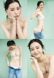 Ms. Mariho is a Japanese & Asian fashion model, swimsuit model (gravure idol), actress, and former idol, each is a photo of her, and it combines 4 photos, she wears light pink underwear.